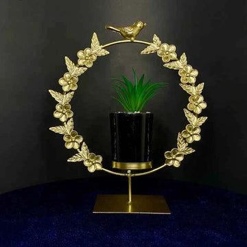 Gold Metal Birdy, Leaf and Flower Round Frame