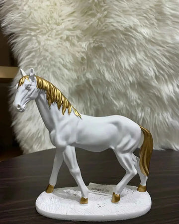 Resin Horse Statue - White Gold Decorative Centerpiece for Home Decor - Furniko.pk