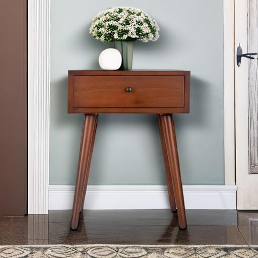 Decor Therapy Mid Century 1-Drawer Wood Side Accent Table (Brown)