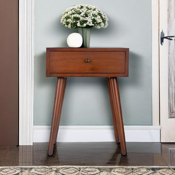 Decor Therapy Mid Century 1-Drawer Wood Side Accent Table (Brown)