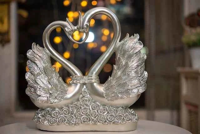 Silver Swan Heart Sculpture - Elegant Decorative Art Piece for Home Decor - Furniko.pk