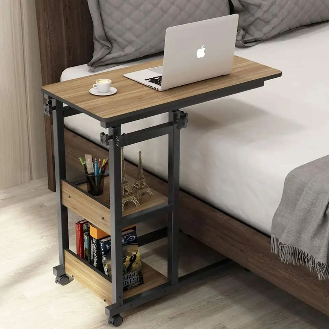 Adjustable Wooden Laptop Table with Wheels