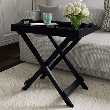Modern Jet Black Coffee Tray Folding Table