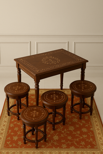 Solid Sheesham Wood  Center Tables Set (1 Main+ 4 Stools