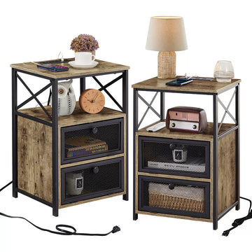Rustic Side Table with Mesh Drawers.