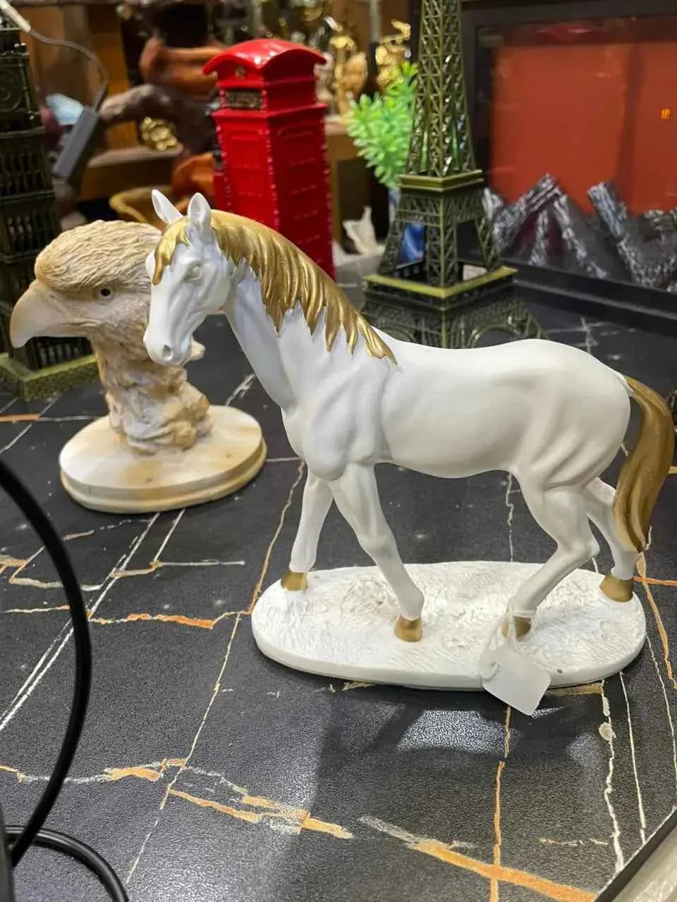 Resin Horse Statue - White Gold Decorative Centerpiece for Home Decor - Furniko.pk