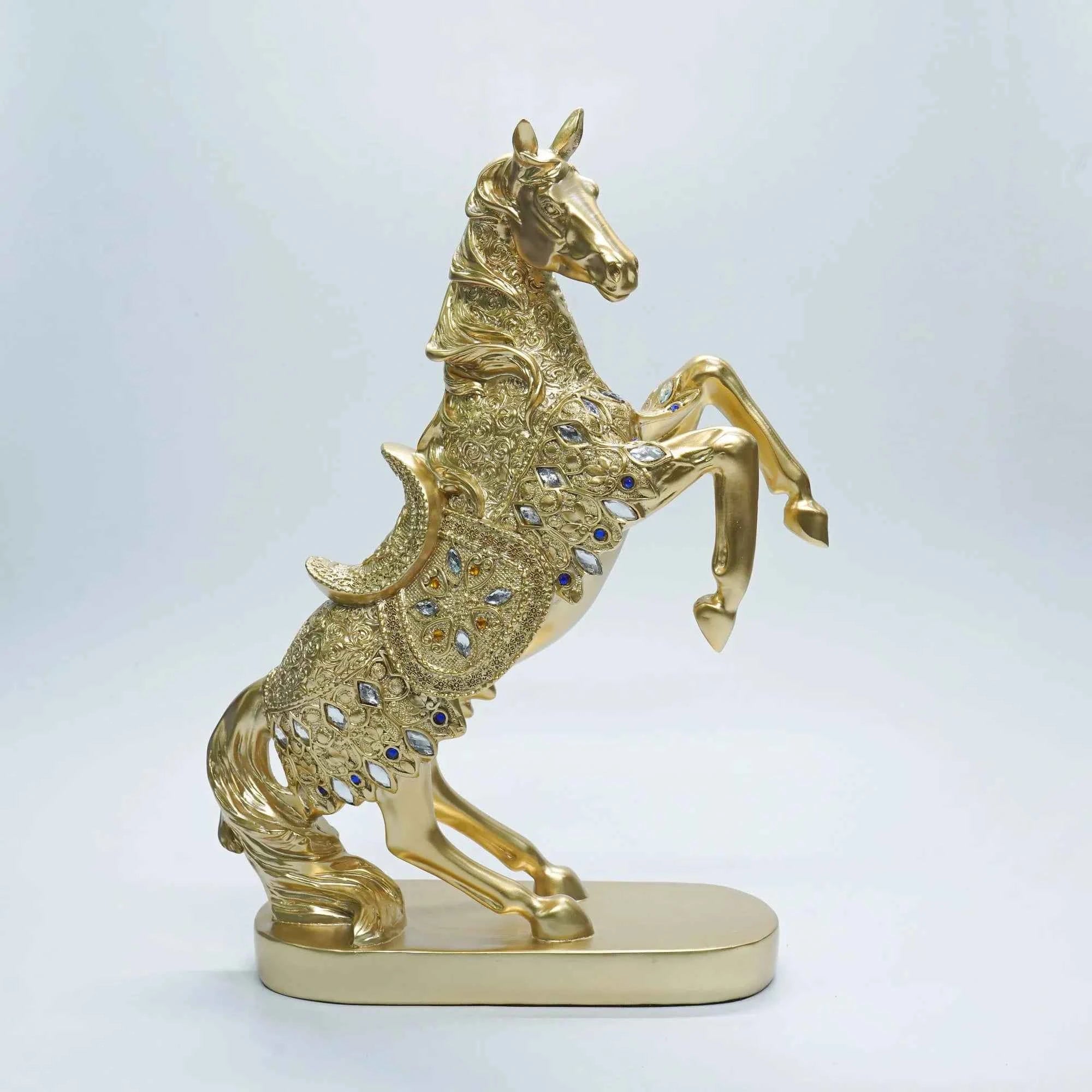 Horse Statue Handicraft Modern Golden Horse Figurine Home Decor Accent - Furniko.pk