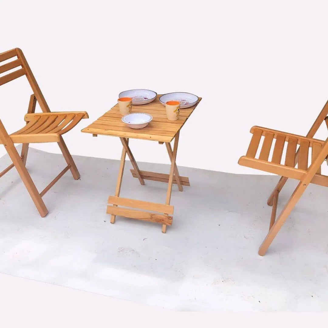 Stylish Beach Wood Folding Table & Chairs (1 Table 2 Chairs)